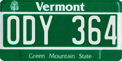 VT license plate ODY364