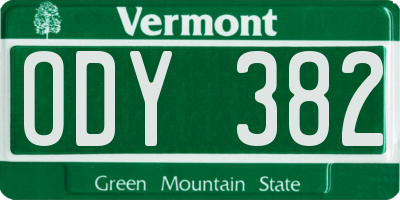 VT license plate ODY382
