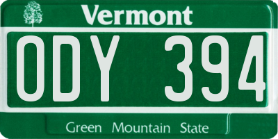 VT license plate ODY394