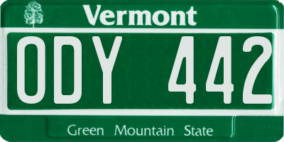 VT license plate ODY442