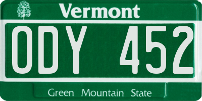 VT license plate ODY452