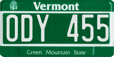 VT license plate ODY455