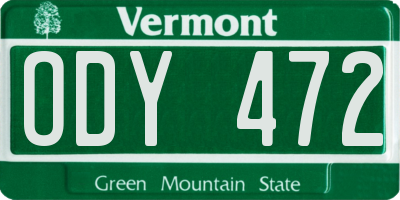 VT license plate ODY472