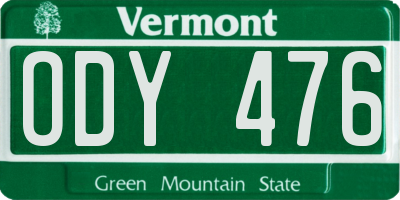 VT license plate ODY476