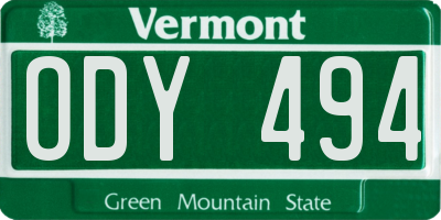 VT license plate ODY494