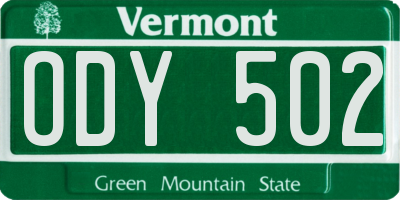 VT license plate ODY502