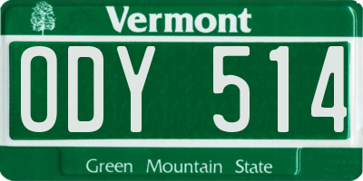 VT license plate ODY514