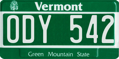 VT license plate ODY542