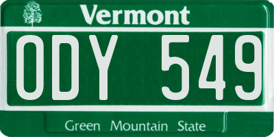 VT license plate ODY549