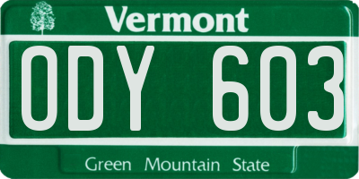 VT license plate ODY603