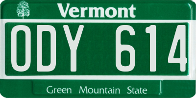 VT license plate ODY614