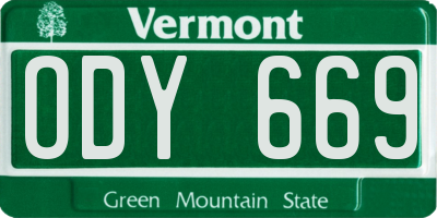 VT license plate ODY669