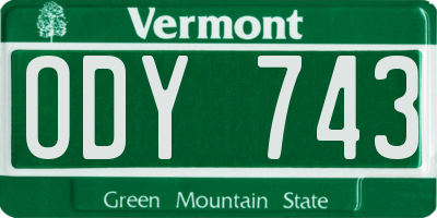 VT license plate ODY743