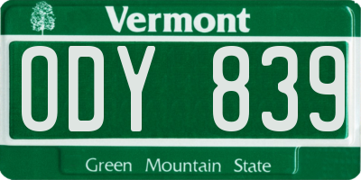 VT license plate ODY839