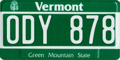 VT license plate ODY878