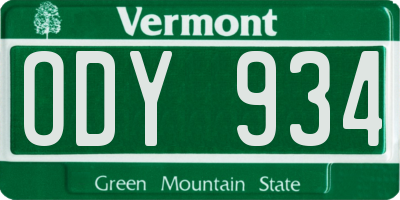 VT license plate ODY934
