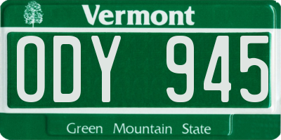VT license plate ODY945