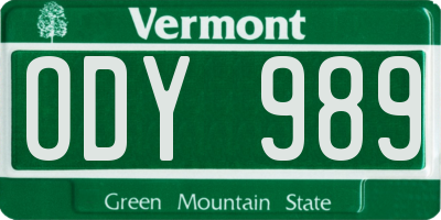 VT license plate ODY989