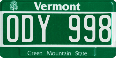 VT license plate ODY998