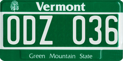 VT license plate ODZ036