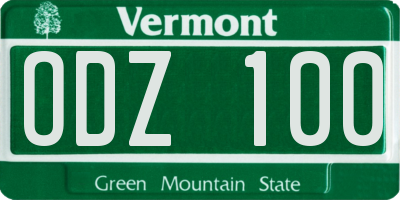 VT license plate ODZ100