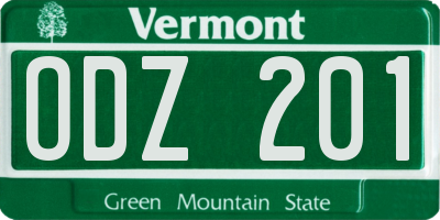 VT license plate ODZ201