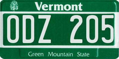 VT license plate ODZ205