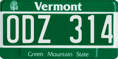VT license plate ODZ314