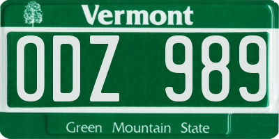VT license plate ODZ989