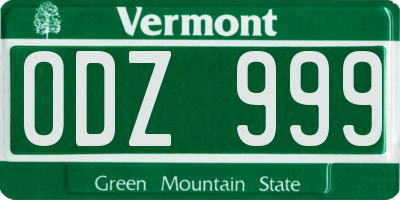 VT license plate ODZ999