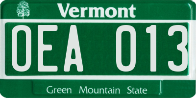 VT license plate OEA013