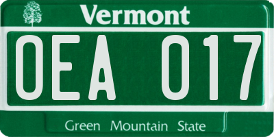 VT license plate OEA017