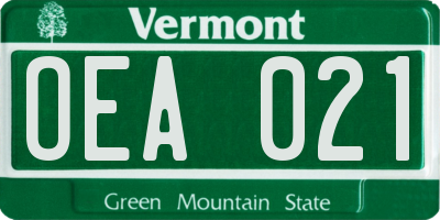 VT license plate OEA021
