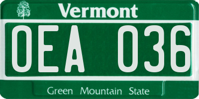 VT license plate OEA036