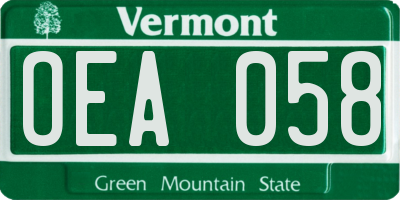 VT license plate OEA058