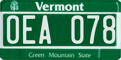 VT license plate OEA078