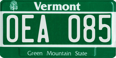 VT license plate OEA085