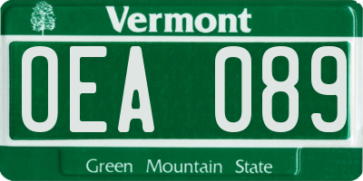 VT license plate OEA089