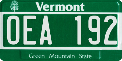 VT license plate OEA192