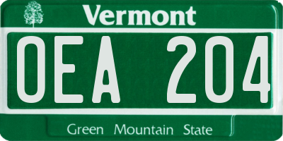 VT license plate OEA204