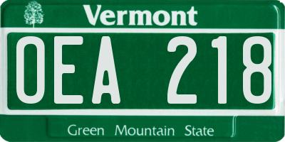 VT license plate OEA218