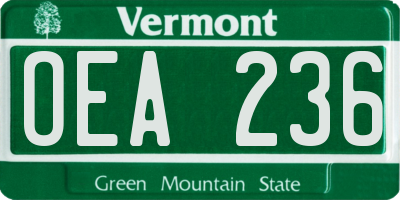 VT license plate OEA236