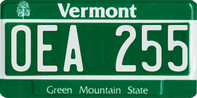 VT license plate OEA255