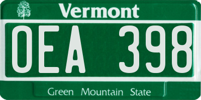 VT license plate OEA398
