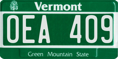 VT license plate OEA409