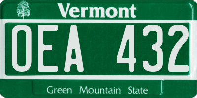 VT license plate OEA432