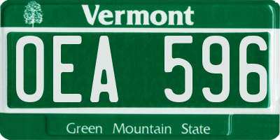 VT license plate OEA596