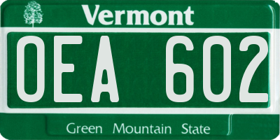 VT license plate OEA602