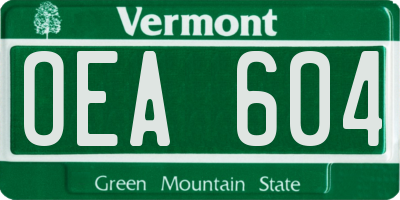 VT license plate OEA604