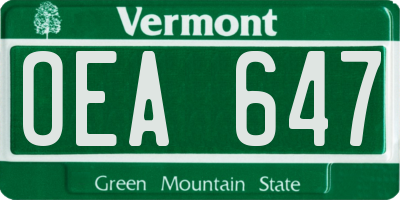 VT license plate OEA647